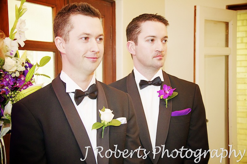groom and best man wait for arrival of bride - wedding photography sydney